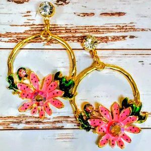 Whimsical Flower & Crystal Earrings